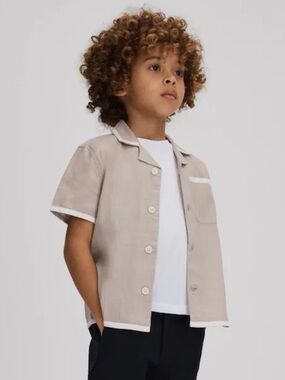 Reiss Vitan Linen Contrast Cuban Collar Shirt